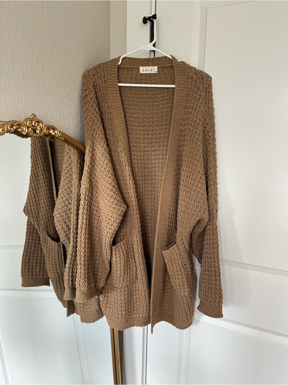 SOLAÍ The Label Lottie Oversized Brown Cable Knit Cardigan NWOT